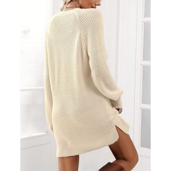 CUPSHE Women Small Casual Button Down V-Neck Sweater Dress Winter Long Sleeve - Picture 2 of 5